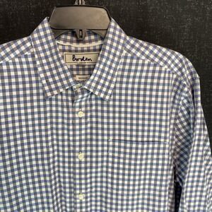 Boden Mens Button Down Gingham Check Plaid Shirt Large Gray Blue Preppy COTTON